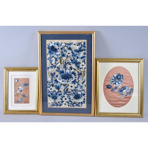 248 - A Collection of Three Framed Silk Embroidery Panels, Largest 33cmx19cm