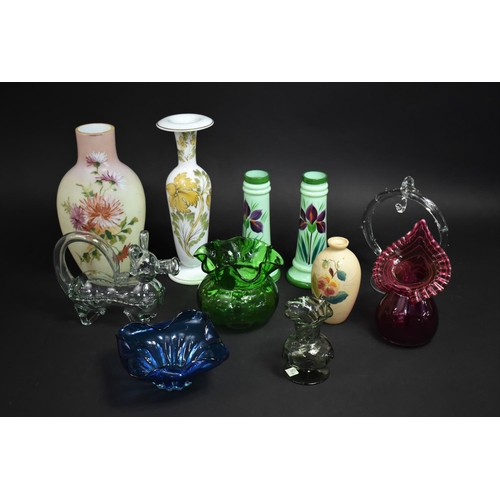 401 - A Collection of Various Late 19th Century and 20th Century Glass to comprise Opaque Floral Decorated... 