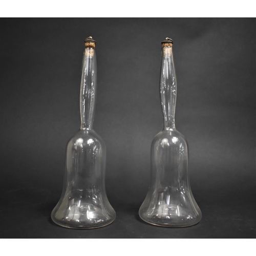 407 - Two Late 19th century Hand Blown Flasks of Bell Form, 26cms High