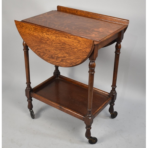 492 - An Edwardian Oak Drop Leaf Two Tier Trolley, 60cm Long