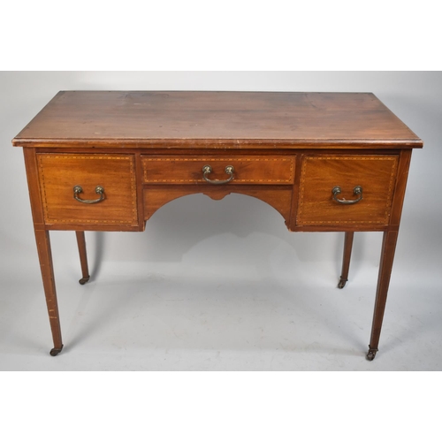 496 - An Edwardian Inlaid Dressing Table Base with Centre Drawer Flanked by Two Deeper Drawers on Tapering... 