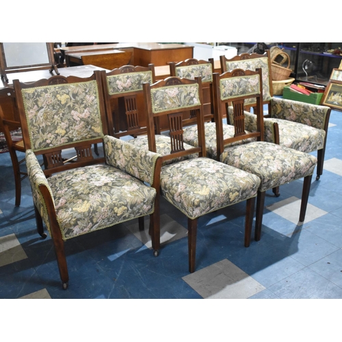 497 - An Edwardian Inlaid Mahogany Six Piece Salon Suite Comprising Comprising Pair of Armchairs and Four ... 