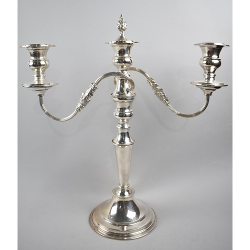 70 - A Large Silver Plated Three Branch Candelabra, 41cms High