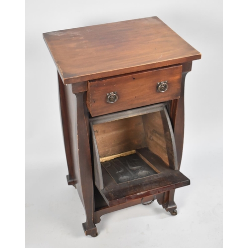 73 - An Art Nouveau Mahogany Purdonium with Top Drawer, Pull Front with Tulip Decoration to Copper Panel,... 