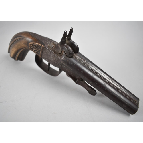 98 - A Mid 19th Century Double Barrelled Pin Fire Pistol, Probably by Eugene Gabrielle Lefaucheux Circa 1... 