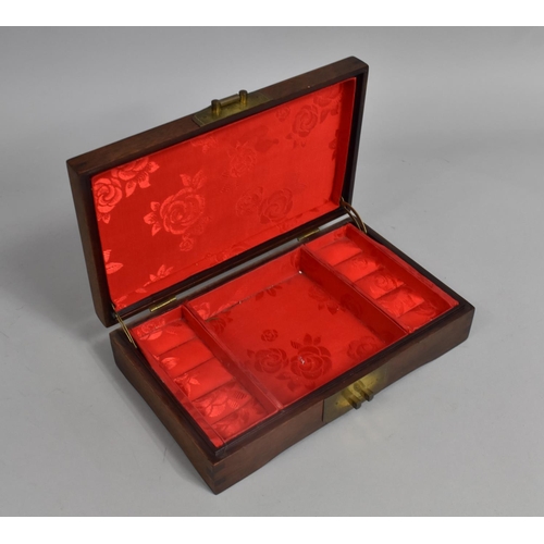 176 - An Oriental Wooden Jewellery Box together with a Tooled Leather Blotter having Islamic Decoration