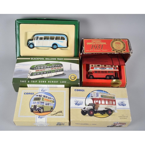 191 - A Collection of Boxed Corgi, Matchbox and Atlas Buses and Tram toys