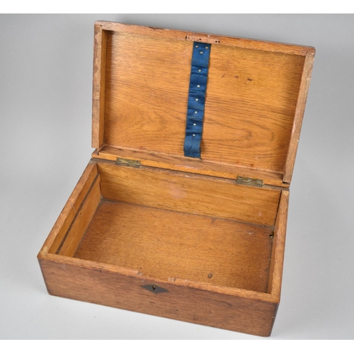 2 - A 19th Century Oak Ladies Work Box, Missing Inner Tray, 33cms Wide