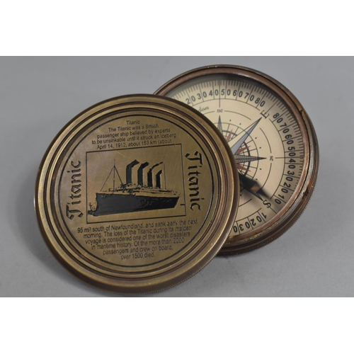 25 - A Reproduction Circular Compass, Screw off Lid Decorated with Titanic, 7.5cms Diameter