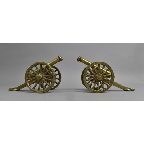 28 - A Pair of Brass Models of Field Cannons, 19cms Long