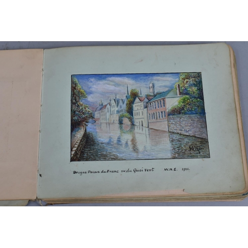 35 - An Edwardian Autograph Album Containing Watercolours, Pen and Ink Pencil Drawings, Rhymes Etc