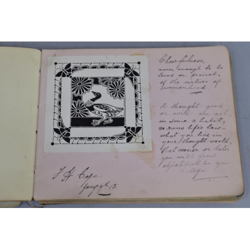 35 - An Edwardian Autograph Album Containing Watercolours, Pen and Ink Pencil Drawings, Rhymes Etc