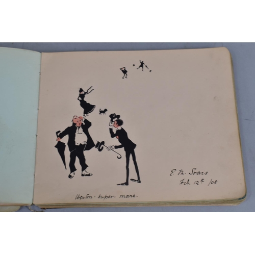 35 - An Edwardian Autograph Album Containing Watercolours, Pen and Ink Pencil Drawings, Rhymes Etc