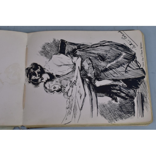 35 - An Edwardian Autograph Album Containing Watercolours, Pen and Ink Pencil Drawings, Rhymes Etc