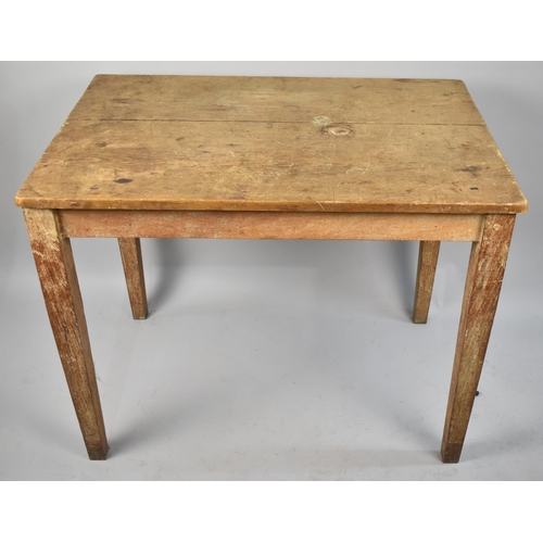 452 - A Rustic Two Plank Scullery Table, 93cms by 63cms on Tapering Square Supports