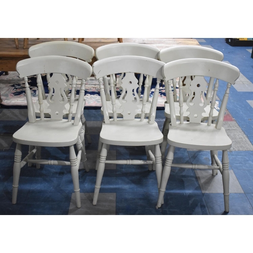 459 - A Set of Six Painted Dining Chairs with Pierced Splats