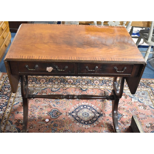 462 - A Reproduction Crossbanded Mahogany Sofa Table with Two Drawers, For Restoration, Section of Veneer ... 