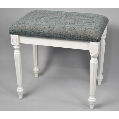 465 - A Modern Upholstered Dressing Table Stool with White Painted Reeded Supports, 48cms Wide