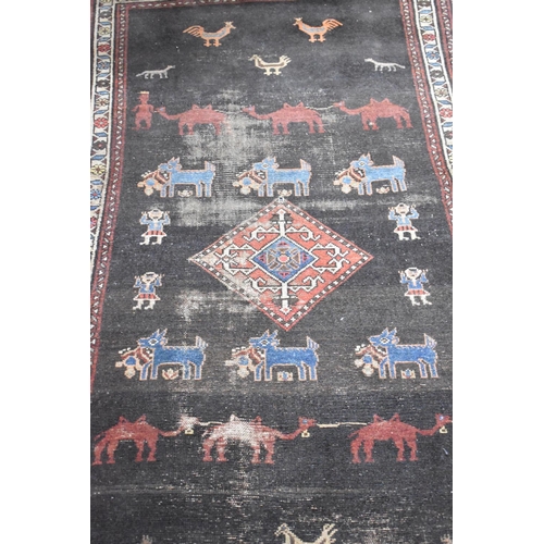 467 - A Vintage Patterned Rug, Some Wear, 180 by 96cms