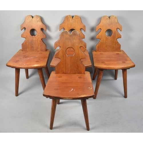 473 - A Set of Four Mid 20th Century Stained Pine Hall Chairs