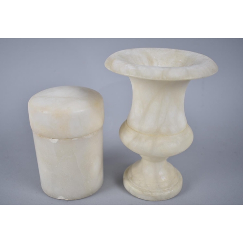 476 - An Alabaster Vase and Cylindrical Box, Vase 15cms High