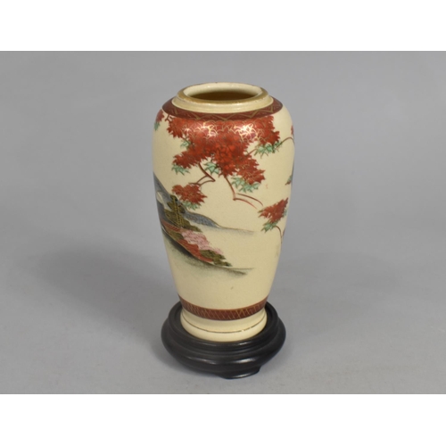 479 - A Small Satsuma Vase on Turned Wooden Stand, 14cms High