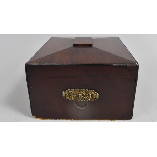 1 - A 19th century Mahogany Work Box of Sarcophagus Form with hinged lid to Fitted Removable Tray, Gilt ... 