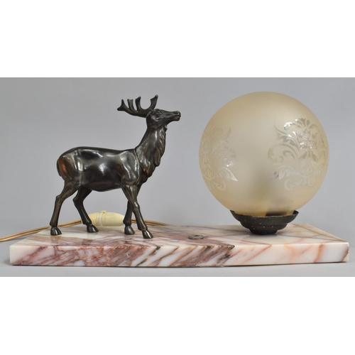 A French Art Deco Night Light with Stag Mount, (one Antler Missing
