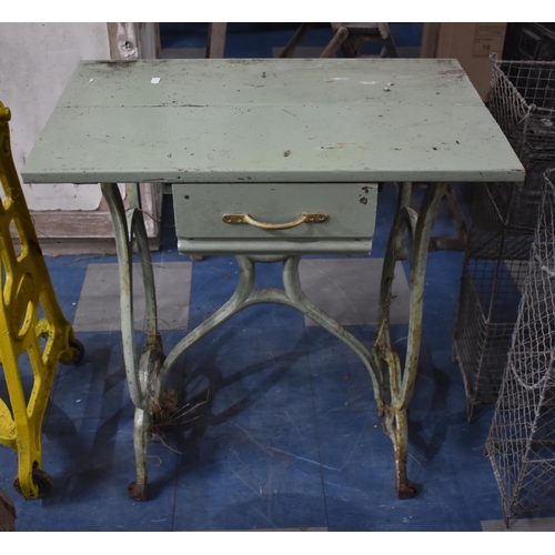 366 - A Vintage Iron Based Side Table Formed from Treadle Sewing Machine with Single Drawer, 71cms Wide