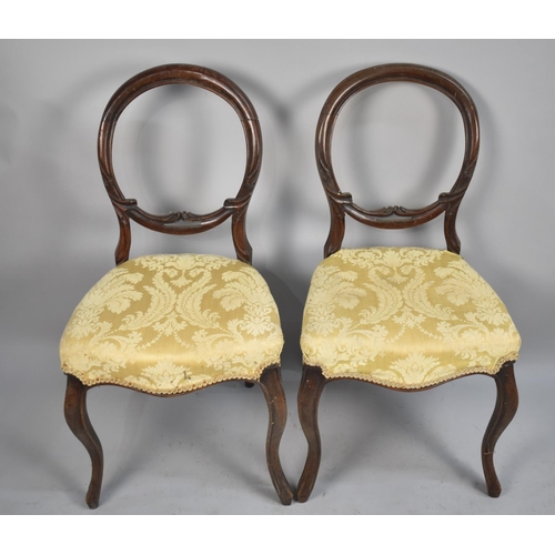 431 - A Pair of Victorian Balloon Back Side Chairs with Serpentine Fronts and Cabriole Supports