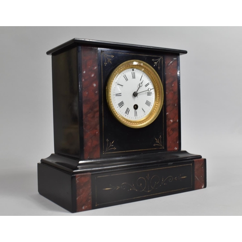 46 - A French Black Slate and Pink Marble Mantel Clock of Architectural Form, Movement Stamped PR and Num... 