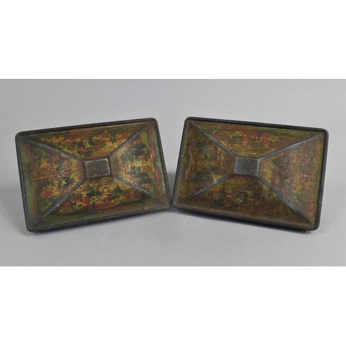 5 - A Pair of Rowntree Tinplate Boxes Decorated with Floral Garden Design of Sarcophagus Form, 15cms Wid... 