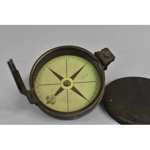 114 - A Victorian Prismatic Compass with Printed Card Decorated with Fleur De Lys, Hinged Prism with Red a... 