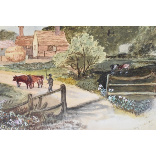 104 - A Gilt Framed Watercolour, W Maddock, Circa 1910, Farm Scene, 38x27cms