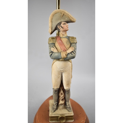 123 - A Resin Figural Table Lamp, Napoleon with Brass Fitting on Wooden Plinth, Complete with Shade