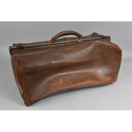 134 - An Edwardian Leather Doctors or Gladstone Bag, Some Condition Issues, 56cms Wide