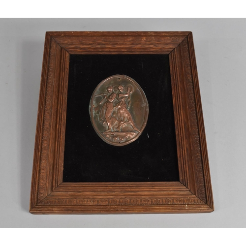 136 - A Pressed Copper Plaque with Classical Scene, Musicians, Housed in Wooden Frame, Overall Frame Size ... 