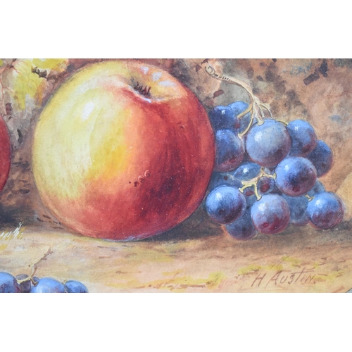 145 - A Still Life, Watercolour, Apples and Grapes by H Austin, Framed and Glazed, 28x20cms