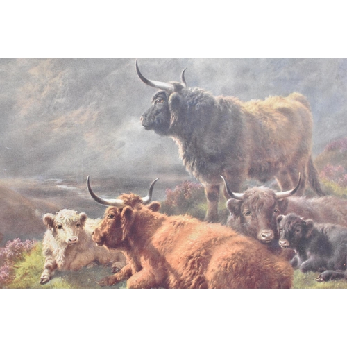 146 - An Ornate Gilt Framed Print, Highland Cattle by W Watson, 31x20cms, Condition Issues to Frame