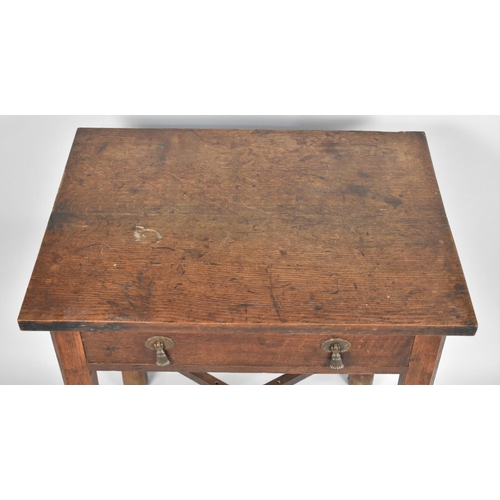 217 - An Oak Side Table with X Framed Supports, Single Drawer, 54cms Wide