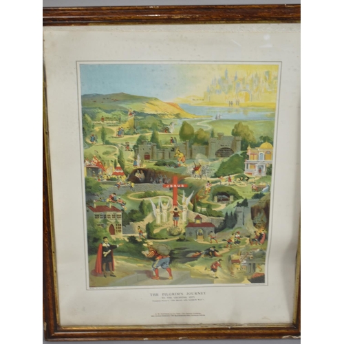 225 - Two Framed Religious Prints, the Broad and Narrow Way and Pilgrims Journey