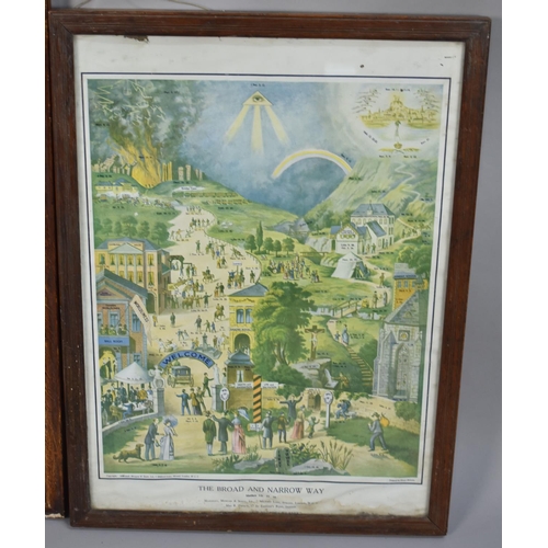 225 - Two Framed Religious Prints, the Broad and Narrow Way and Pilgrims Journey