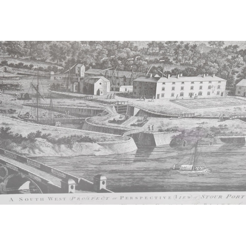 302 - A Framed Print Engraving, a South West Prospect of Perspective View of Stour Port... , 52x37cms