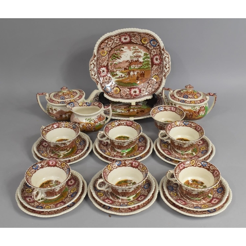 306 - A Royal Cauldon Native Pattern Tea Service to comprise Six Cups, Sugar Bowl, Milk Jug, Bachelor Teap... 