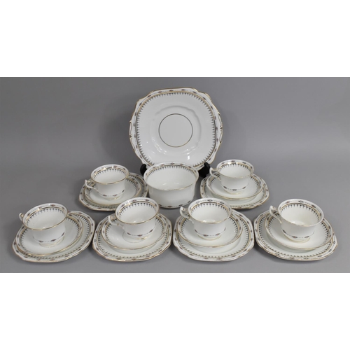 308 - An Early/ Mid 20th Century Tea Service Having Gilt and Black Scrolled Trim Comprising Six Cups, Slop... 