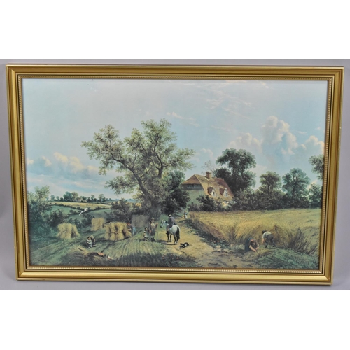 312 - A Framed Print on Board, Harvesting, 90x59cms