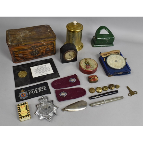 334 - A Collection of Various Curios to include Scumble Glaze Lunch Box, Vintage Hole Punch, Trafalgar Med... 