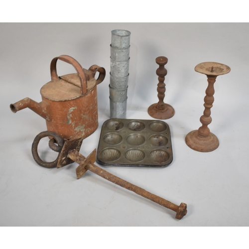 338 - A Collection of Various Sundries to include Scumble Glazed Watering Can, Shell Baking Moulds, Cast I... 