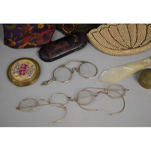 341 - A Collection of Various Ladies Items to include Vintage Scarf, Glasses, Pearl Mounted Wallet, Stud B... 