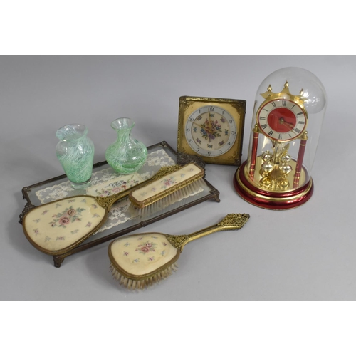 345 - A Collection of Various Ladies Dressing Table Items to include Mirror, Hairbrush. Clock, Together wi... 